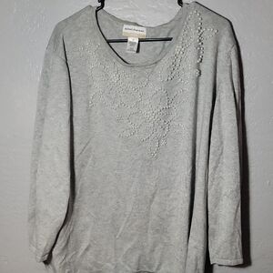 Alfred Dunner Gray Pearl-Embellished Crewneck Sweatshirt